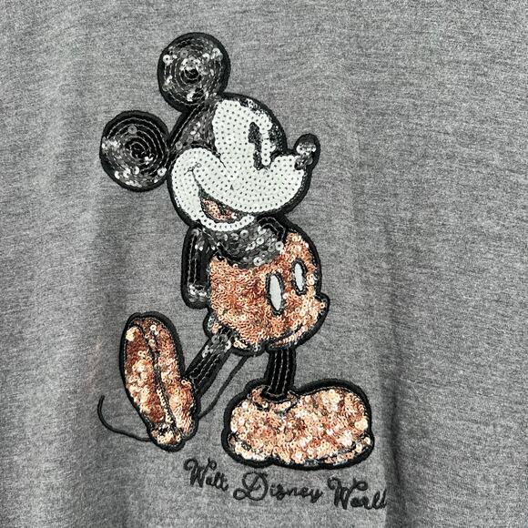Disney Parks Authentic V-Neck bronze Sequin Mickey Mouse Gray Pullover Top sz XL - Picture 4 of 5